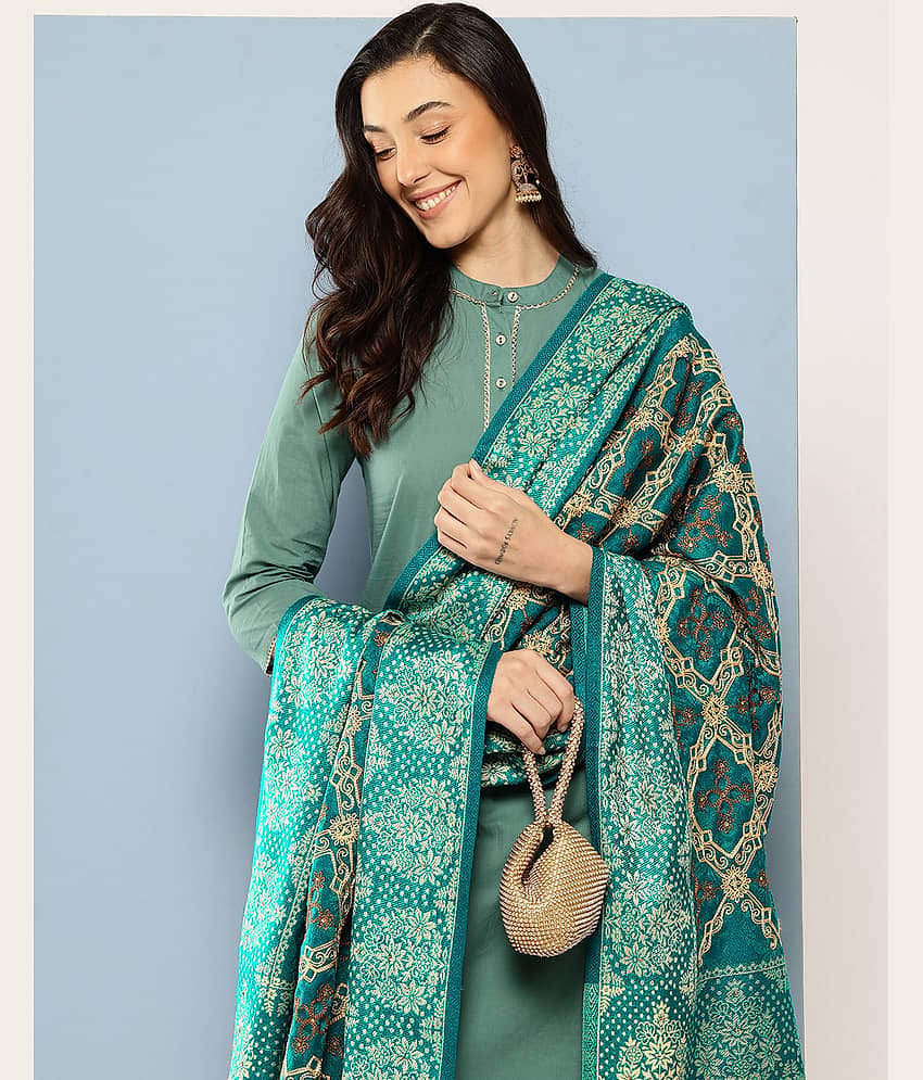 Aarika Green Self Design Shawl - ( Pack of 1 )