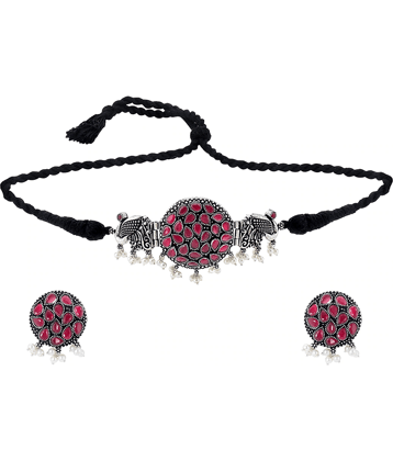 PUJVI - Maroon Alloy Necklace Set ( Pack of 1 )