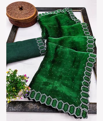 ANAND SAREES Tissue Solid Regular Saree With Unstitched Blouse Piece ( Green )