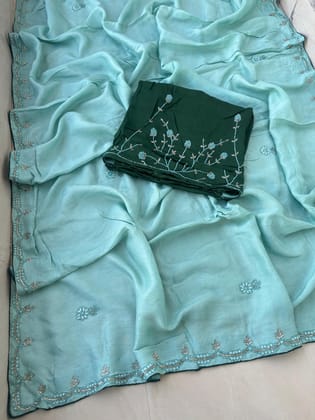 Pure upada silk fabric with beautiful  hand mirror kadhana boder work  saree  cantrast full heavy work  bp all colour newwork Quality suppr Saree