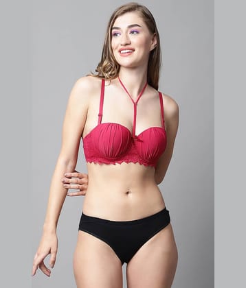 PrettyCat Polyester Women's Bra & Panty Set ( Red )