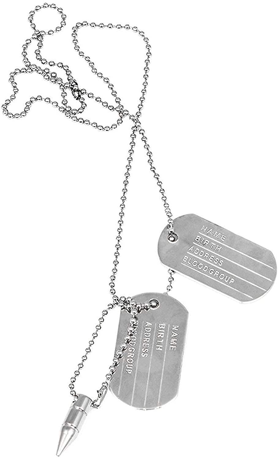 Nawani Dog Tag Pendant with Chain for Men and Women Army Name and Bullet Silver Dog Tag