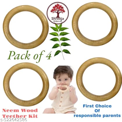 Natural Neem Wood Baby Wooden Teether (RingShape- 4 pcs ,2 5 inch) Perfect choice for your baby