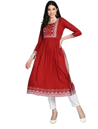 Women's Casual Rayon 3-4th Sleeves Kurti (Maroon, M)-PID63381 Women's Casual Rayon 3-4th Sleeves Kurti (Maroon, M)-PID63381