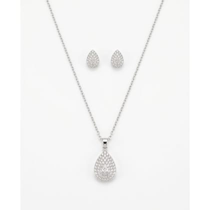Pendant Set Silver Tone Tear-Drop 