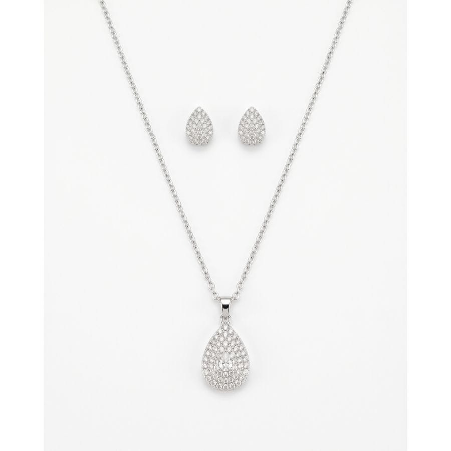 Pendant Set Silver Tone Tear-Drop