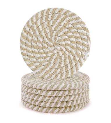 Generic Cotton Rope Drink Coasters 6 Pcs Set (Beige-White)-PID66419