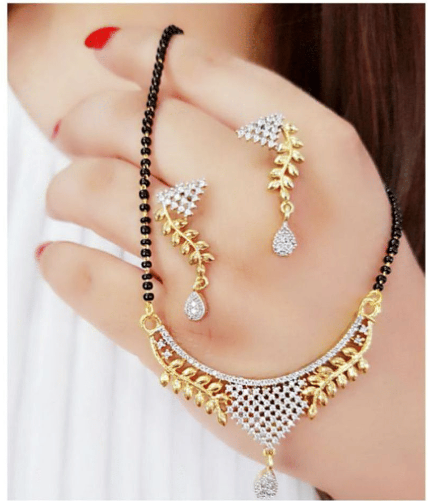 PUJVI Fashions AD Gold Mangalsutra set for womens.