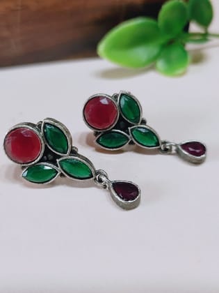 Premium Quality Oxidised Office-Going Stud Earrings for Everyday Style | Sarichka-Red+Green
