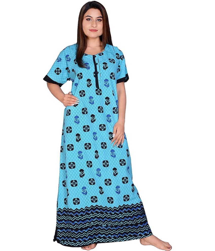 Apratim Cotton Nighty & Night Gowns - Turquoise