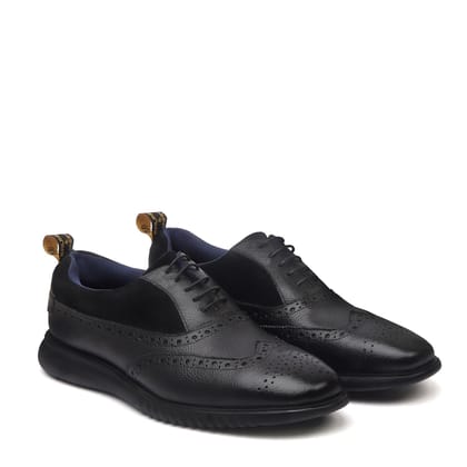 Light Weight Dress Sneaker in Black Leather Black Velvet Brogue Oxford Shoe For Men by Brune & Bareskin-40/6
