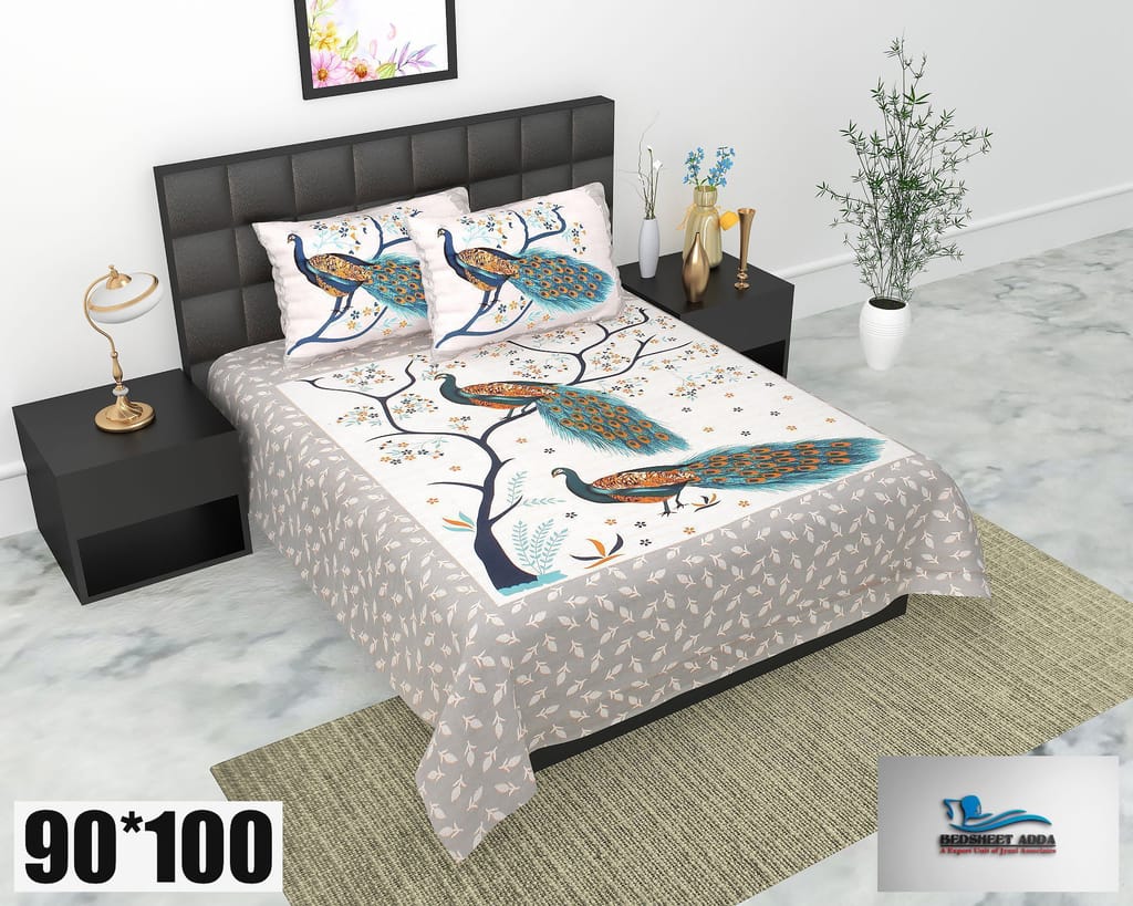 Bedsheet Adda100% Pure Cotton sanganeri Jaipuri Printed Double Bedsheet With Matching 2 Pillow Covers