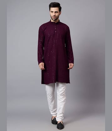 Yugnik Purple Sequin Regular Fit Men's Kurta Pyjama Set ( Pack of 1 )