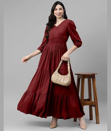 Femvy Women Crepe Solid Fit & Flare Dress ( Olive )