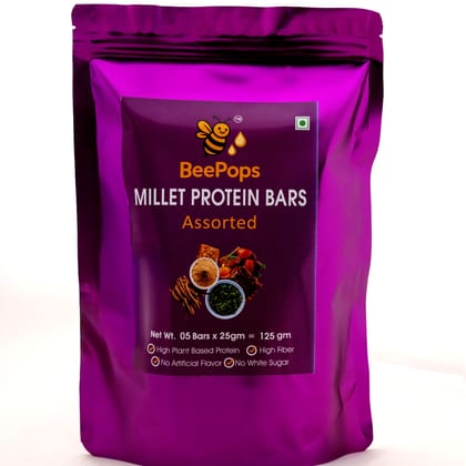 BeePops Assorted Millet Protein Bars – 5 Bar Family Pack (5 Variants × 1 Each | 25g Per Bar)