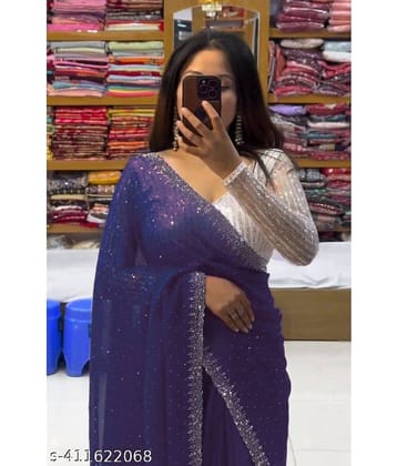 Shivadit ethnic Georgette Embroidered Saree With Unstitched Blouse Piece ( Blue )
