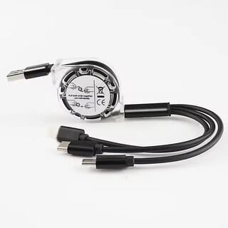 Digimate 3A  Retractable Multi-Pin 3 in 1 Cable, 1.2 Meter Length (Black) for all iphone and Android Phone