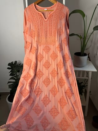 Premium Modal Chikankari Cotton Kurti - Orange-Orange / cotton / L