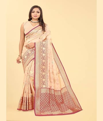NENCY FASHION Banarasi Silk Embellished Saree With Stitched Blouse ( Gold )