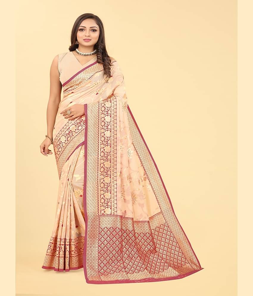 NENCY FASHION Banarasi Silk Embellished Saree With Stitched Blouse ( Gold )