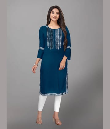 Kapadia - Blue Rayon Women's Straight Kurti ( Pack of 1 )