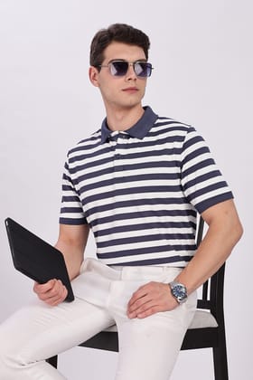 Puff Cotton Navy & White Striped Polo