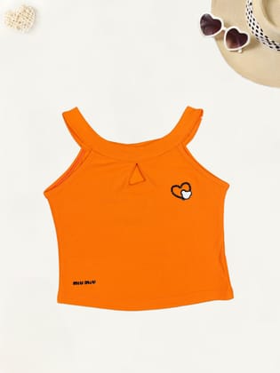 Girls Casual Orange Tank Top[GT-698] [2-13 Year]-3-4Y (Size - 22) / Ribbed / Orange