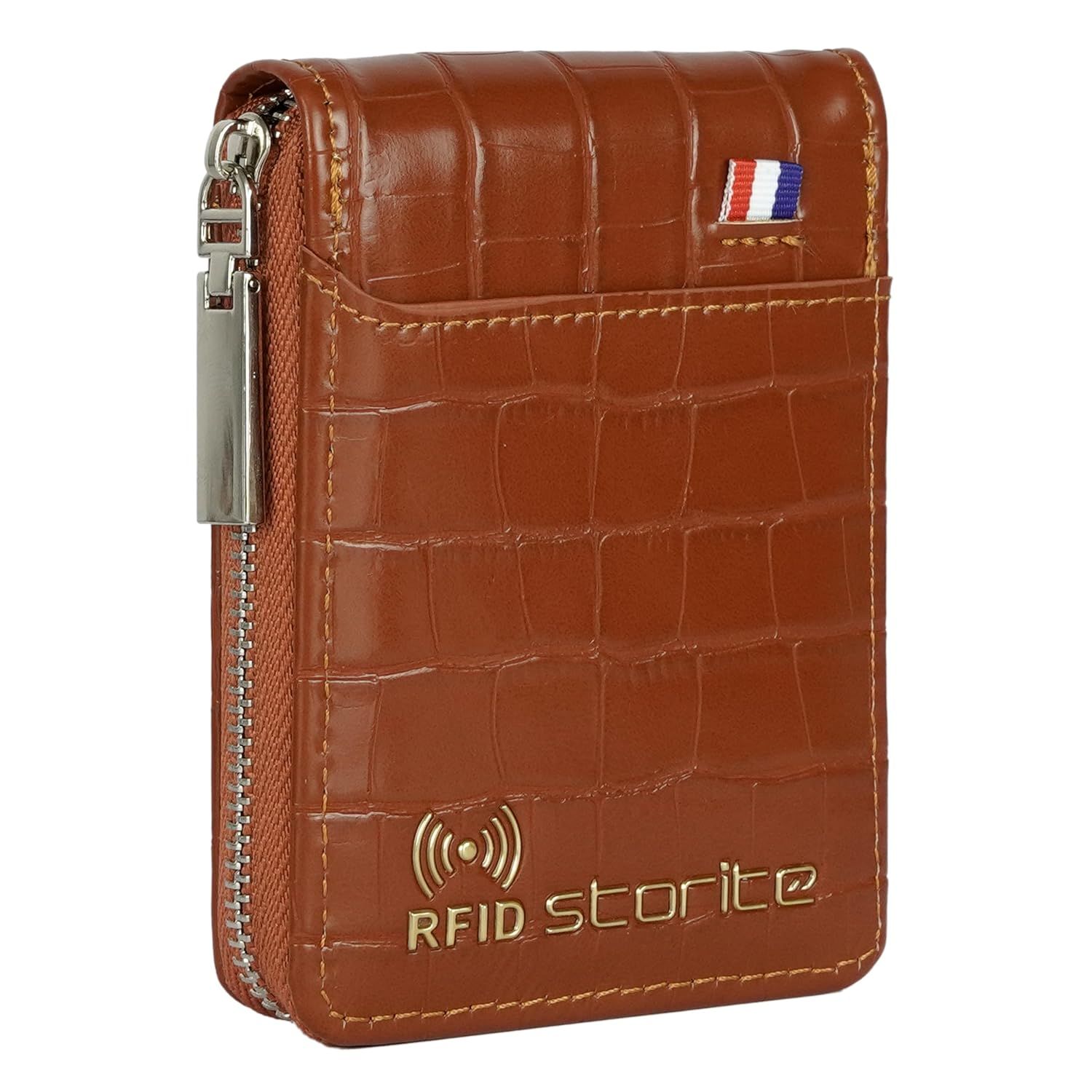 Storite RFID PU Leather 9 Slot Vertical Credit Debit Card Holder Money Wallet Zipper Coin Purse for Men Women (Brown-11.5Cm X 2Cm X 8 Cm)