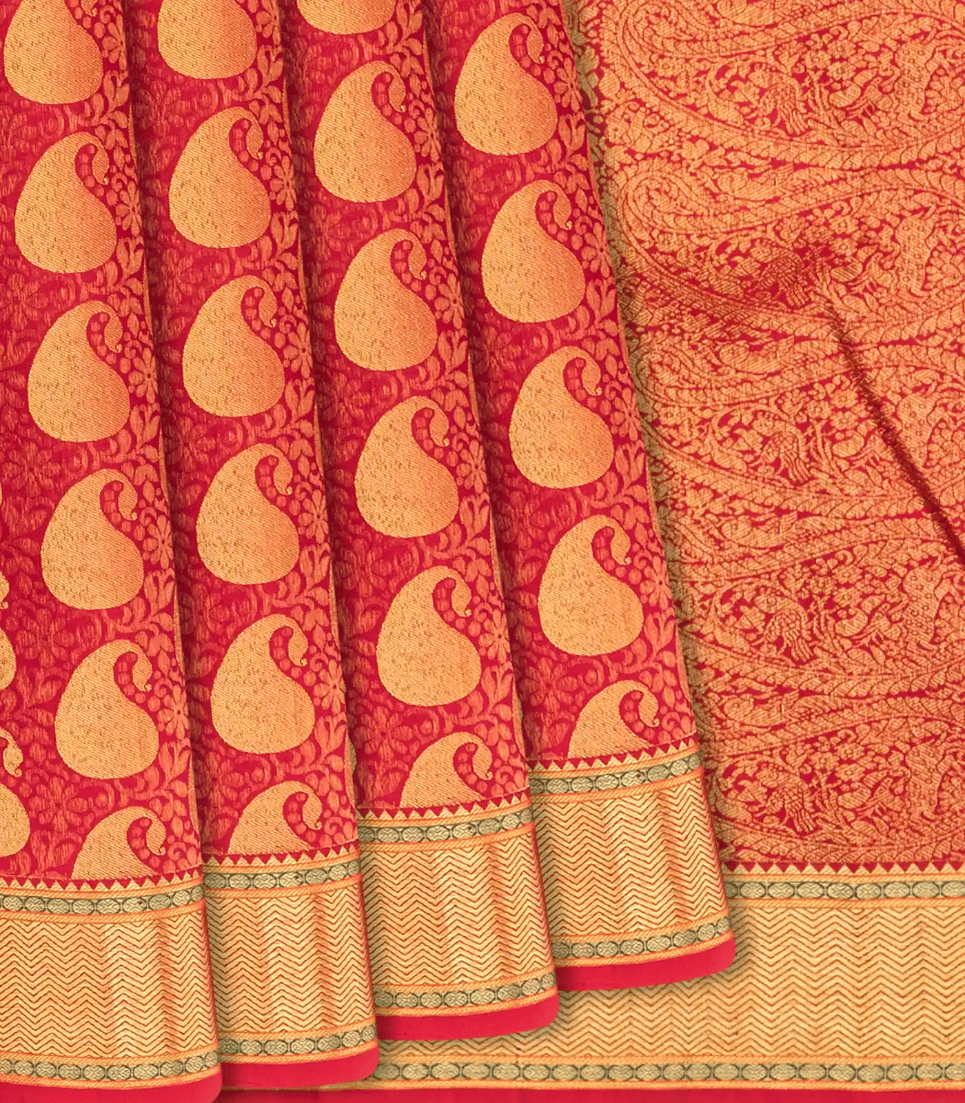 Crimson Handloom Kanchipuram Silk Saree With Mango Zari Motifs-Crimson-Crimson