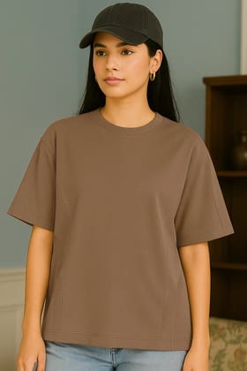 Toffee Brown Oversized T-shirt-XS