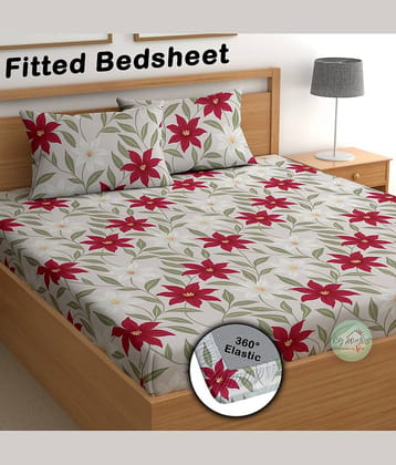 CG HOMES Cotton 1 Double Fitted Bedsheet with 2 Pillow Covers ( 220 cm x 220 cm ) , Gray