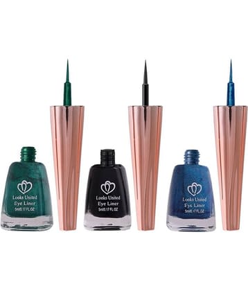 Looks United Metallic Long Lasting Intense Single Stroke Fashion Eyeliner (Metallic Forest Green, Coal Black, Matallic Blue Orchid)Pack Of 3