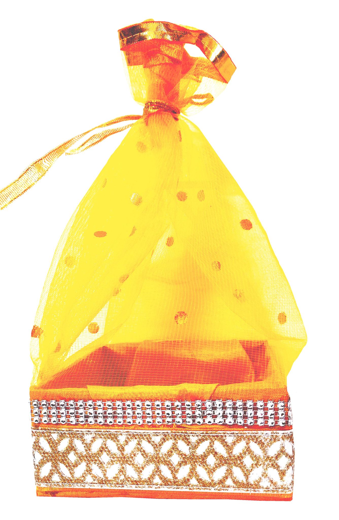 Omkar by R3 Inc. Handmade Multicolor Fancy Gift Hamper Basket Net Covering for Wedding and Festival Gift Purpose - Square 15x15 (Set of 2)