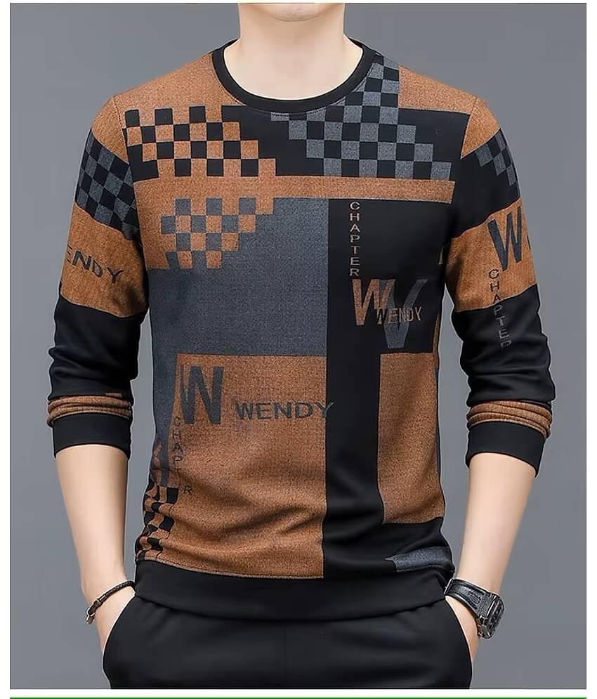 FABRIPPLE Polyester Regular Fit Printed Full Sleeves Men's Round T-Shirt - Multicolor ( Pack of 1 )