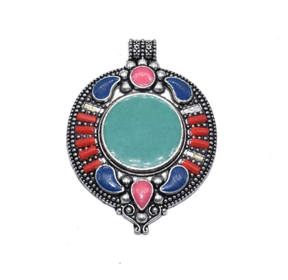 Silver Plated Enamelled Metal Pendant ,(75X55 MM) , BWEP-081-One Pcs / 75X55 MM / Silver