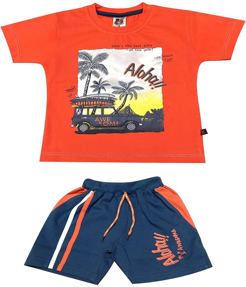 Kideon Pack of 1 Boys Cotton T-Shirt & Shorts Set ( Orange )