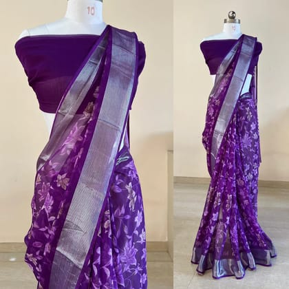 moss silk saree- butterfly chiffon Foil print