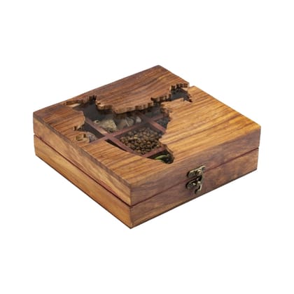 Kerala Spices Wooden Spice Box for Kitchen Handmade Masala Dabba Organizer with 3 Compartments Masala Box for Kitchen