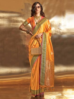 Mango Woven Bollywood Satin Silk Blend Saree
