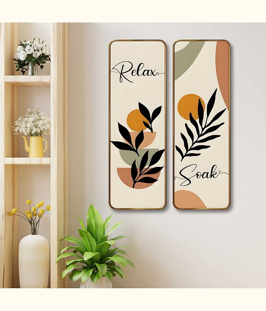 SAF Relax & Soak Abstract Wall Panel Set of 2 | Sparkle Lamination MDF Wall Art | Minimal Botanical Décor for Bedroom, Living Room & Bathroom Walls