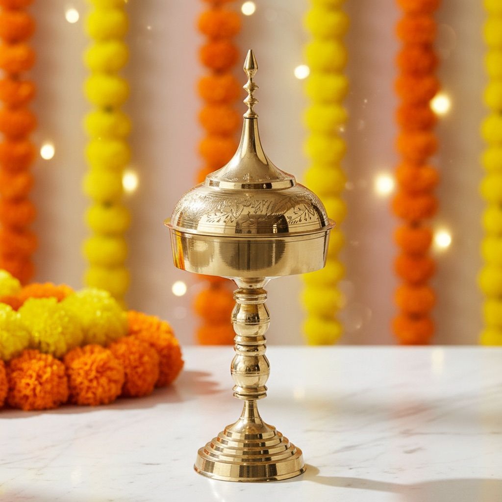 Brass Hurahi No.11 Temple Brassware | Traditional Kitchen Decor, Height : 21 Inch (ZMAS226 M)