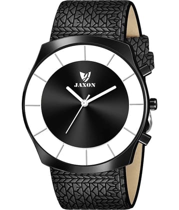 JAXON - Black Leather Analog Men's Watch