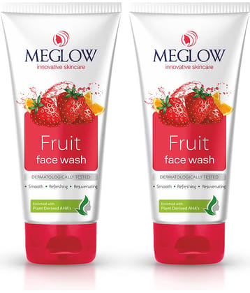 Meglow Fruit Face Wash Unisex Plant-Derived AHA Soap-Free 70g Each ( Pack of 2 )