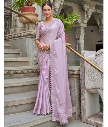 Samah Georgette Embellished Saree With Unstitched Blouse Piece ( Purple )