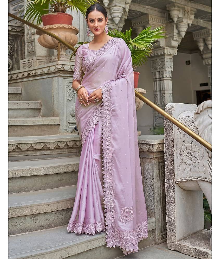 Samah Georgette Embellished Saree With Unstitched Blouse Piece ( Purple )