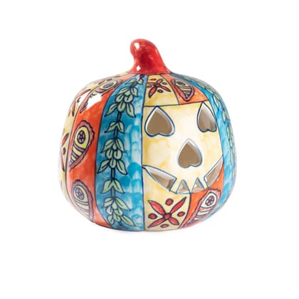 Ceramic Pumpkin Lights - 9x7-8.25 x 8.25 x 8.75 / Blue Orange Yellow
