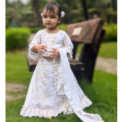 Malmal Lehenga Set | Sonchiriya | White & Gold-0-6m