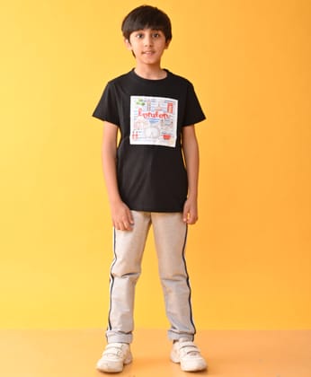 LONDON BLACK SIDE TAPE GREY SUMMER BOYS JOGGER SET - BLACK/GREY-6-12 MONTHS / 2N / BLACK/GREY