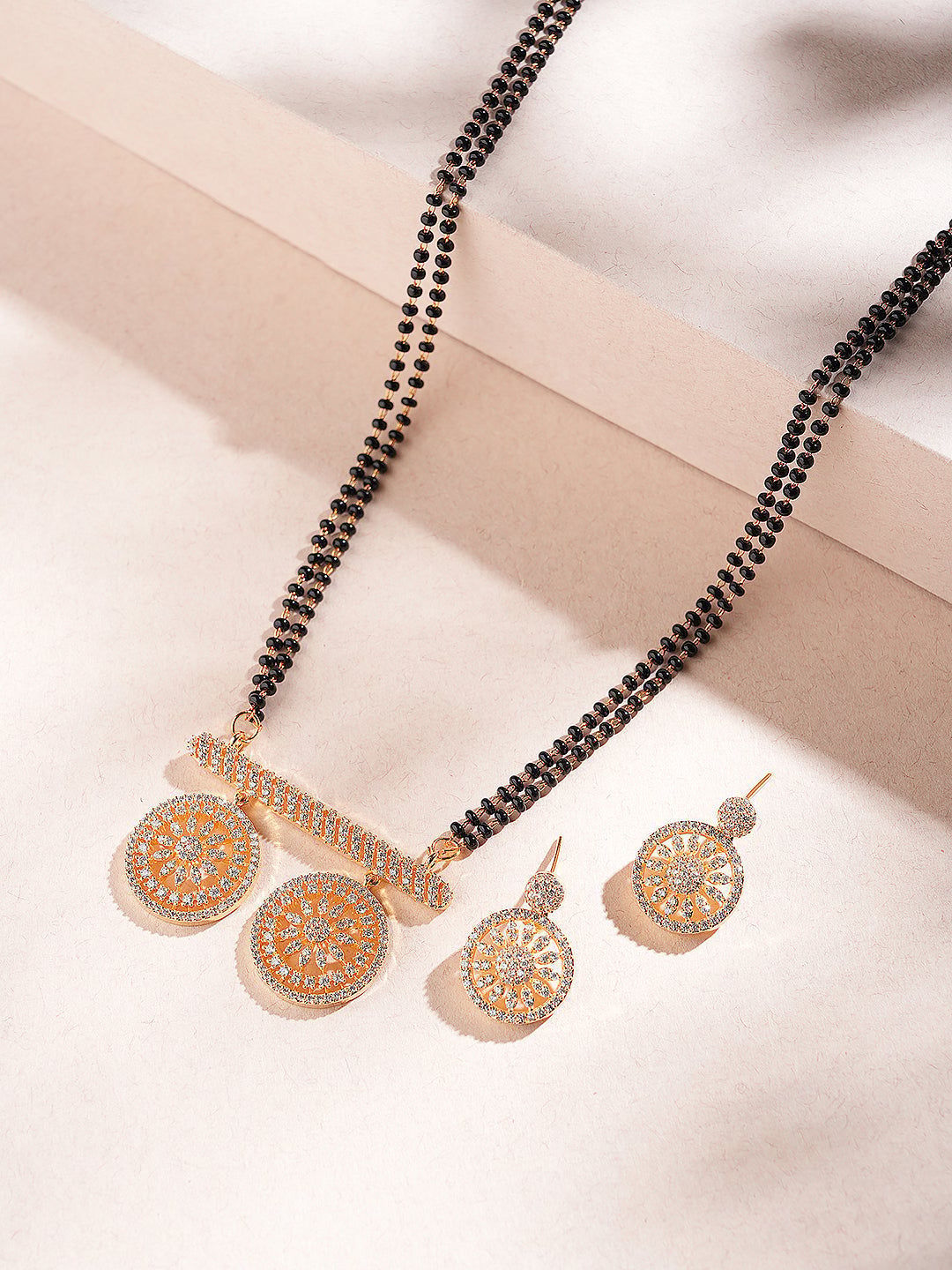 Gold Toned AD Zircon Studded Elegant Handcrafted Mangalsutra Jewellery Set