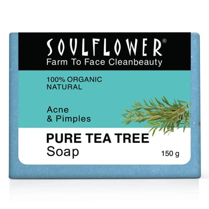 Soulflower Tea Tree Soap Handmade, 100% Pure, Natural & Cold processed Grade 1 BIS Standard Premium & Luxurious Soap with Essential Oils, Exotic Herbs & Aroma, 150g Soulflower Tea Tree Soap Handmade, 100% Pure, Natural & Cold processed Grade 1 BIS Standa